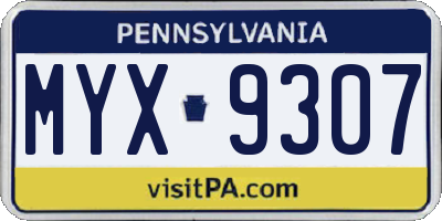 PA license plate MYX9307
