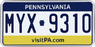 PA license plate MYX9310