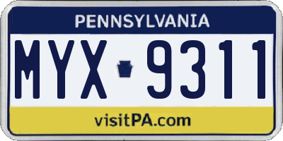 PA license plate MYX9311