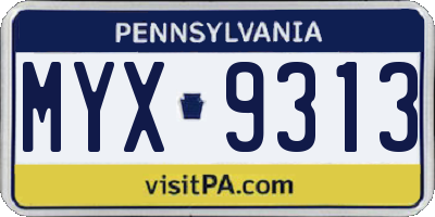 PA license plate MYX9313