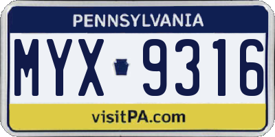 PA license plate MYX9316