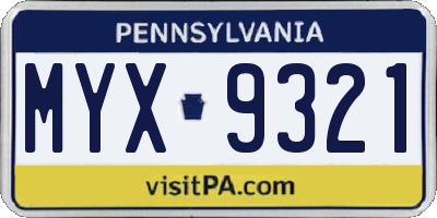 PA license plate MYX9321