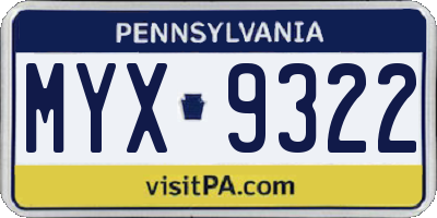PA license plate MYX9322