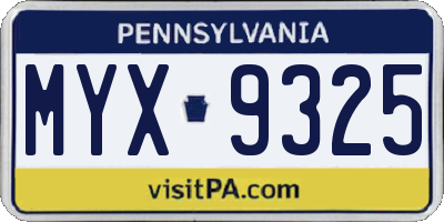 PA license plate MYX9325