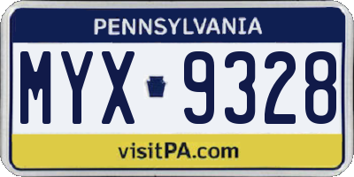 PA license plate MYX9328