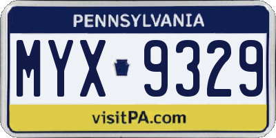 PA license plate MYX9329