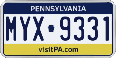 PA license plate MYX9331