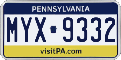 PA license plate MYX9332