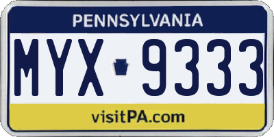 PA license plate MYX9333