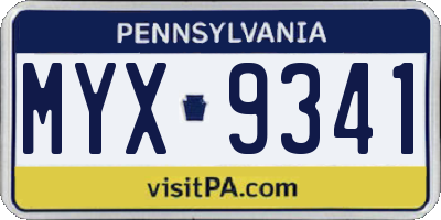 PA license plate MYX9341