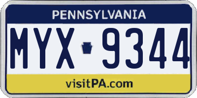 PA license plate MYX9344