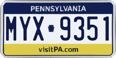 PA license plate MYX9351