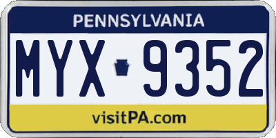 PA license plate MYX9352