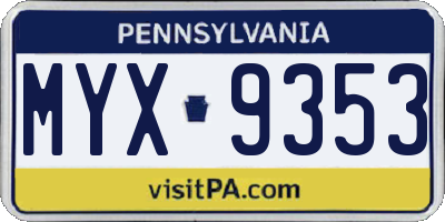 PA license plate MYX9353