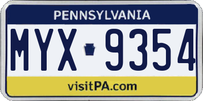 PA license plate MYX9354