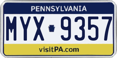 PA license plate MYX9357