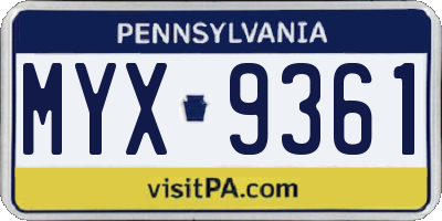 PA license plate MYX9361
