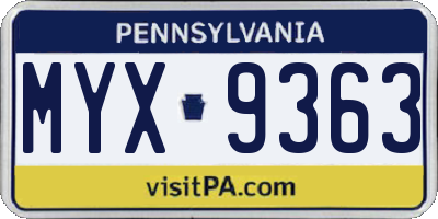 PA license plate MYX9363
