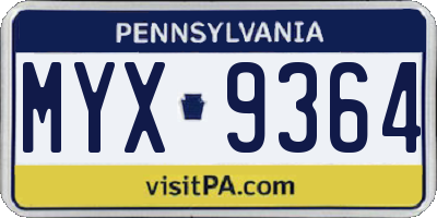 PA license plate MYX9364
