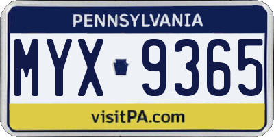 PA license plate MYX9365