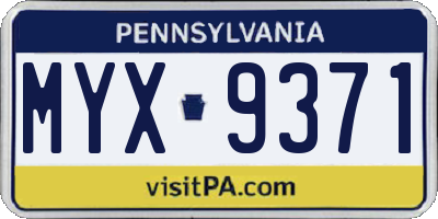 PA license plate MYX9371
