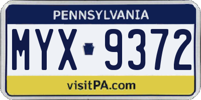 PA license plate MYX9372