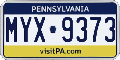 PA license plate MYX9373