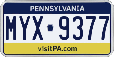 PA license plate MYX9377