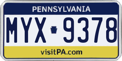 PA license plate MYX9378