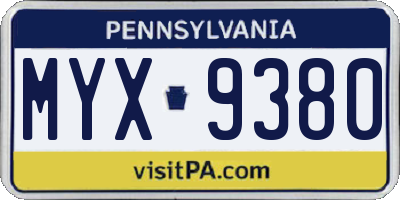 PA license plate MYX9380