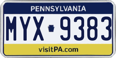 PA license plate MYX9383