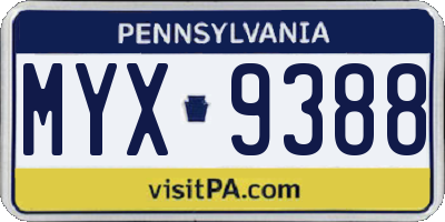 PA license plate MYX9388