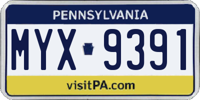 PA license plate MYX9391