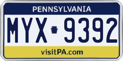 PA license plate MYX9392