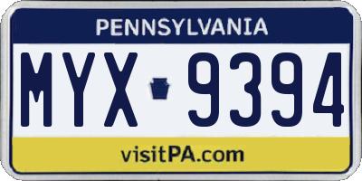 PA license plate MYX9394