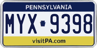 PA license plate MYX9398
