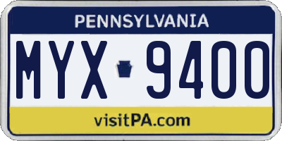 PA license plate MYX9400