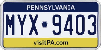 PA license plate MYX9403