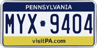 PA license plate MYX9404