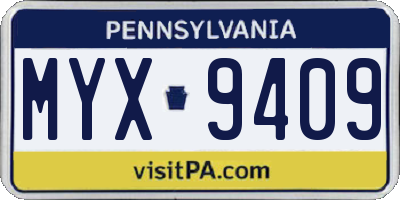 PA license plate MYX9409