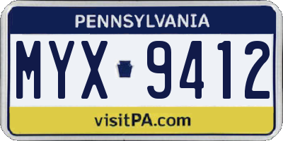 PA license plate MYX9412