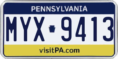 PA license plate MYX9413