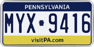 PA license plate MYX9416