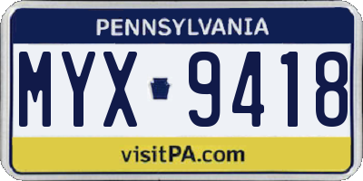PA license plate MYX9418