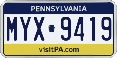 PA license plate MYX9419