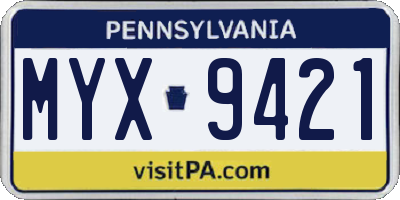 PA license plate MYX9421
