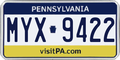 PA license plate MYX9422