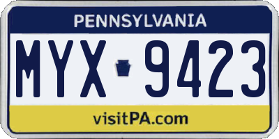 PA license plate MYX9423