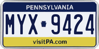 PA license plate MYX9424