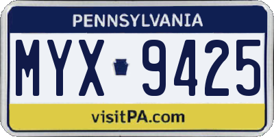 PA license plate MYX9425